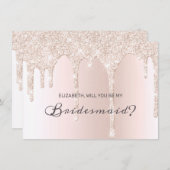 Chic Blush Pink Driving Glitter Bridesmaid Kaart (Voorkant / Achterkant)