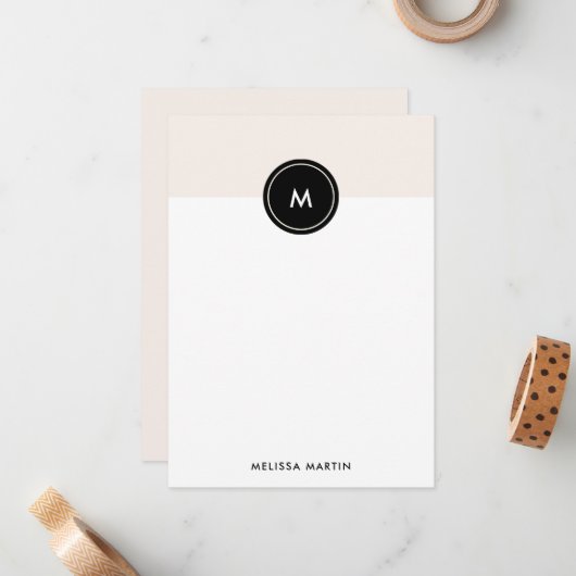 Chic Blush Pink en Black Stationery Notitiekaartje (Voorkant / Achterkant in situ)