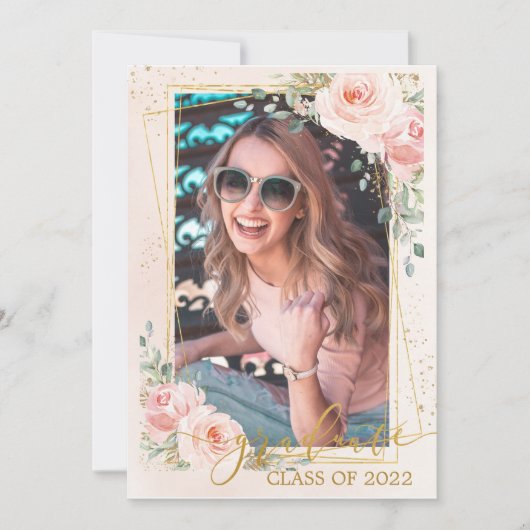 Chic Blush Pink Floral Afstuderen Foto Afbeeldinge Aankondiging (Voorkant)