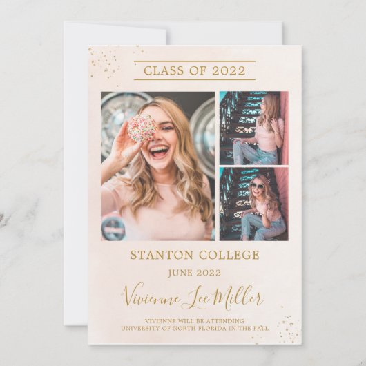 Chic Blush Pink Floral Afstuderen Foto Afbeeldinge Aankondiging (Achterkant)