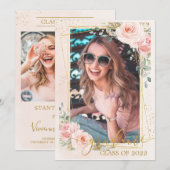 Chic Blush Pink Floral Afstuderen Foto Afbeeldinge Aankondiging (Voorkant / Achterkant)