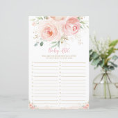 Chic Blush Pink Floral Baby ABC Fun Shower Game (Staand voorkant)