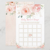 Chic Blush Pink Floral Baby shower Bingo Game (Voorkant / Achterkant)