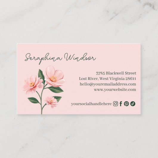 Chic Blush Pink Floral Botanical Girly Feminine Visitekaartje (Achterkant)