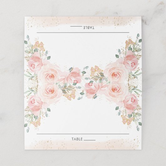 Chic Blush Pink Floral Butterflies Guest Name Plak Plaatskaartje (Buitenkant ongevouwen)