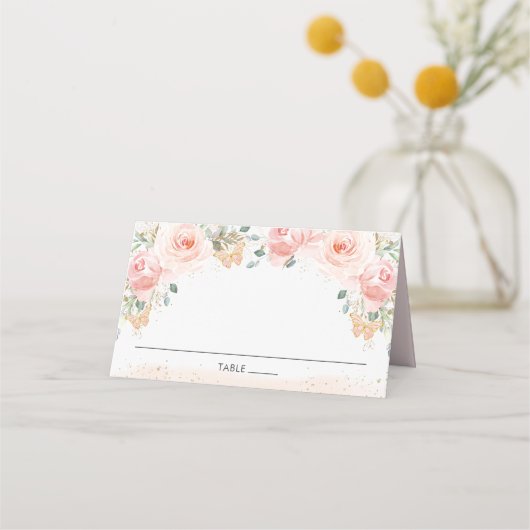 Chic Blush Pink Floral Butterflies Guest Name Plak Plaatskaartje (Voorkant)