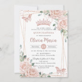 Chic Blush Pink Floral Butterflies Quinceañera Kaart (Voorkant)