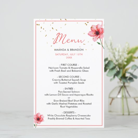 Chic Blush Pink Floral Confetti Frame Wedding (Staand voorkant)