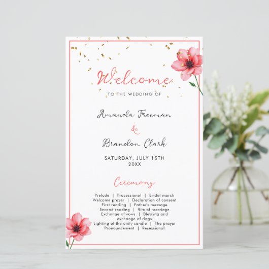 Chic Blush Pink Floral Confetti Frame Wedding (Staand voorkant)