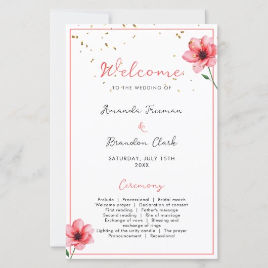 Chic Blush Pink Floral Confetti Frame Wedding (Voorkant)