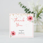 Chic Blush Pink Floral Confetti Frame Wedding Bedankkaart (Staand voorkant)