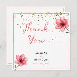 Chic Blush Pink Floral Confetti Frame Wedding Bedankkaart
