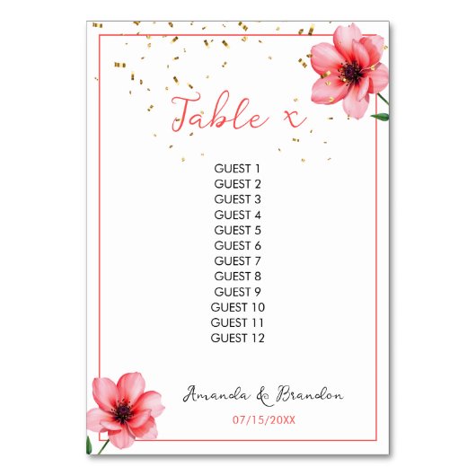 Chic Blush Pink Floral Confetti Frame Wedding Kaart (Voorkant)