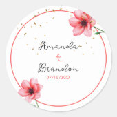 Chic Blush Pink Floral Confetti Frame Wedding Ronde Sticker (Voorkant)