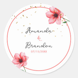 Chic Blush Pink Floral Confetti Frame Wedding Ronde Sticker