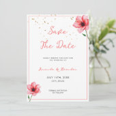 Chic Blush Pink Floral Confetti Frame Wedding Save The Date (Staand voorkant)
