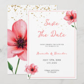 Chic Blush Pink Floral Confetti Frame Wedding Save The Date (Voorkant / Achterkant)