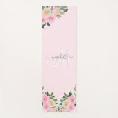 Chic Blush Pink Floral Custom Monogram Name Yogamat (Voorkant)