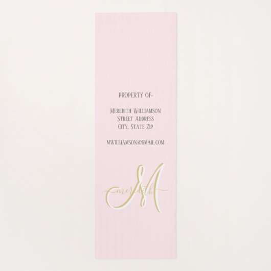 Chic Blush Pink Floral Custom Monogram Name Yogamat (Achterkant)