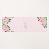Chic Blush Pink Floral Custom Monogram Name Yogamat (Voorkant (horizontaal))