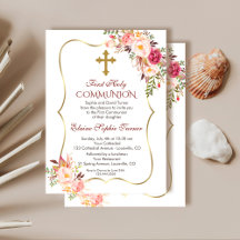 Chic Blush Pink Floral Gold First Heilige Communie