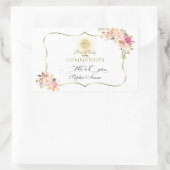 Chic Blush Pink Floral Gold First Heilige Communie Rechthoekige Sticker (Tas)