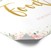 Chic Blush Pink Floral Gold Foliage Food Sign. Poster (Hoek)