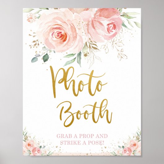 Chic Blush Pink Floral Gold Foliage Foto Booth Poster (Voorkant)