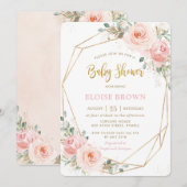 Chic Blush Pink Floral Gold Geometric Baby shower Kaart (Voorkant / Achterkant)
