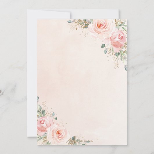Chic Blush Pink Floral Gold Geometric Baby shower Kaart (Achterkant)