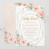Chic Blush Pink Floral Gold Geometric Baby shower Kaart (Voorkant / Achterkant)