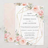 Chic Blush Pink Floral Gold Geometric Wedding  Kaart (Voorkant / Achterkant)