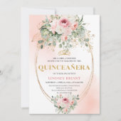 Chic Blush Pink Floral Gold Quinceañera Boho Invit Kaart (Voorkant)