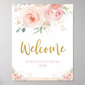 Chic Blush Pink Floral Greeneral Gold Welcome Sign Poster (Voorkant)