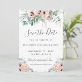 Chic Blush Pink Floral Greenery Save the Date Kaar Kaart (Staand voorkant)