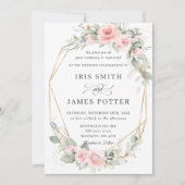 Chic Blush Pink Floral Greenery Wedding Geometric Kaart (Voorkant)