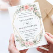 Chic Blush Pink Floral Greenery Wedding Geometric Kaart