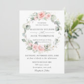 Chic Blush Pink Floral Greenery Wreath Wedding Kaart (Staand voorkant)