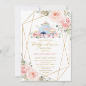 Chic Blush Pink Floral High Tea Baby shower Kaart (Voorkant)