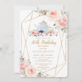 Chic Blush Pink Floral High Tea Birthday Party Kaart (Voorkant)