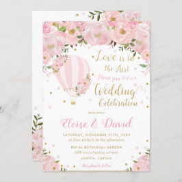 Chic Blush Pink Floral Hot Air Ballonbruiloft Kaart