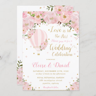 Chic Blush Pink Floral Hot Air Ballonbruiloft Kaart