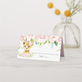 Chic Blush Pink Floral Lion Cub Guest Name Plaatskaartje