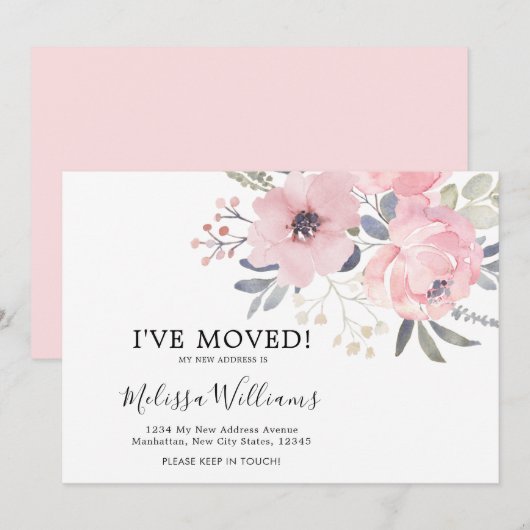 Chic Blush Pink Floral Moving Announcement Card Aankondiging (Voorkant / Achterkant)