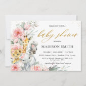 Chic Blush Pink Floral Oerwoud Animals Baby shower Kaart (Voorkant)