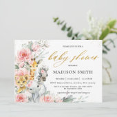 Chic Blush Pink Floral Oerwoud Animals Baby shower Kaart (Staand voorkant)