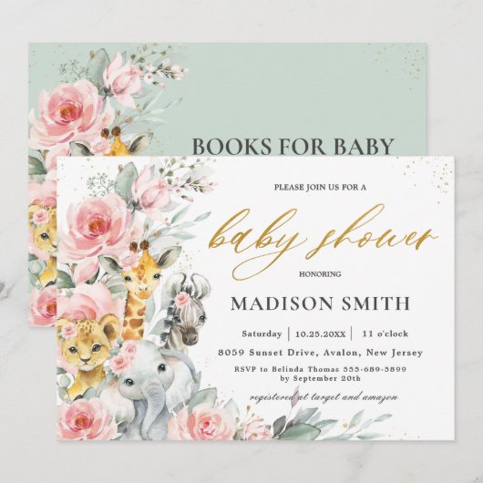 Chic Blush Pink Floral Oerwoud Animals Baby shower Kaart (Voorkant / Achterkant)