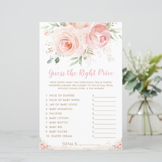 Chic Blush Pink Floral raad het juiste prijsspel (Staand voorkant)