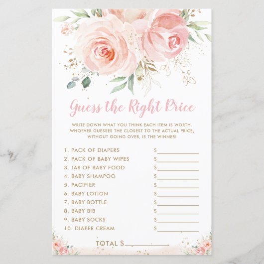 Chic Blush Pink Floral raad het juiste prijsspel (Voorkant)