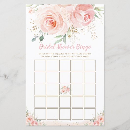 Chic Blush Pink Floral Vrijgezellenfeest Bingo Gam (Voorkant)